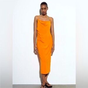 ZARA MIDI ORANGE DRESS SZ S